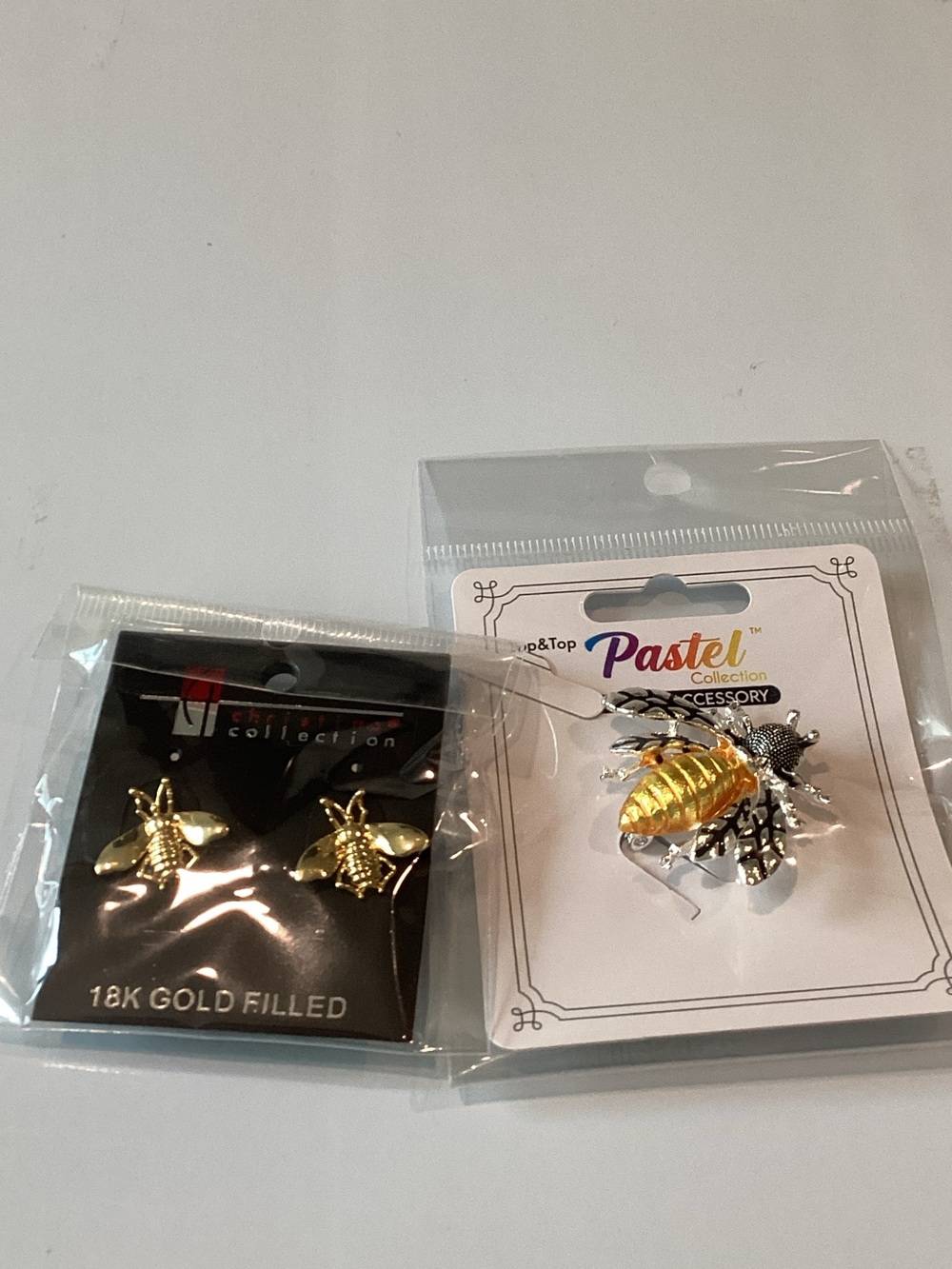 Gold Bee Brooch & Bee Stud Earrings Set - Gold Tone